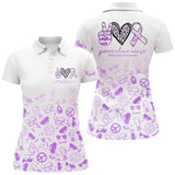 Max Corners Purple Heart Peace Love Cure Customized Name 3D Golf Polo Shirt For Women