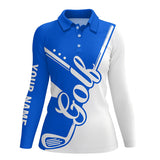 Maxcorners Blue and white golf clubs Womens Golf Polo Shirts custom golf tops for women, lady golf apparel