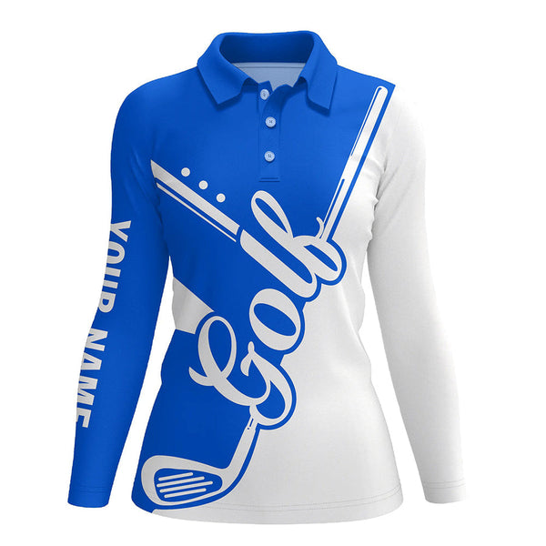 Maxcorners Blue and white golf clubs Womens Golf Polo Shirts custom golf tops for women, lady golf apparel