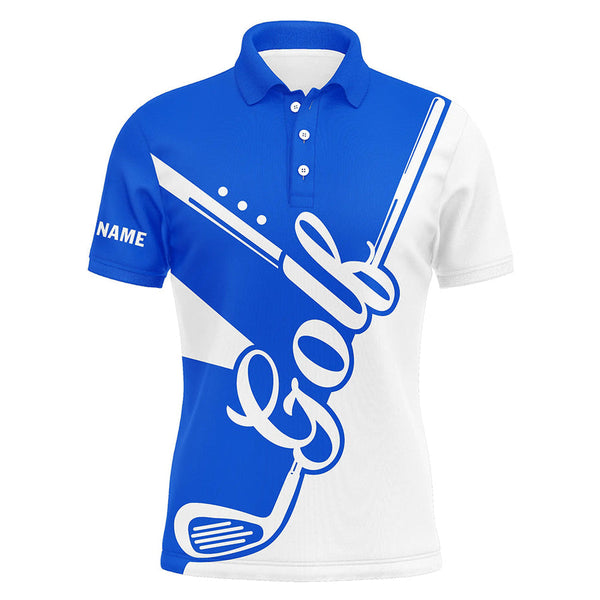 Maxcorners Blue and white golf clubs Mens Golf Polo Shirts custom golf tops for men, men's golf apparel