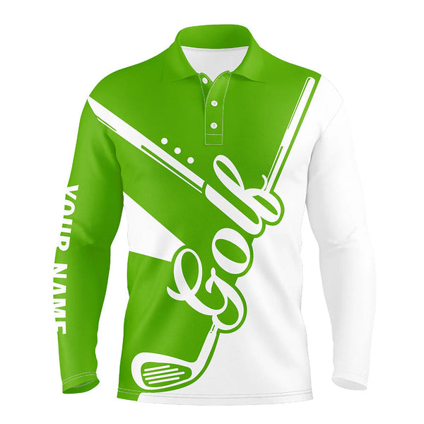 Maxcorners Green and white golf clubs Mens Golf Polo Shirts custom golf tops for men, men's golf apparel