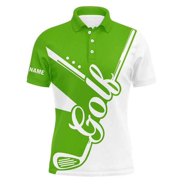 Maxcorners Green and white golf clubs Mens Golf Polo Shirts custom golf tops for men, men's golf apparel