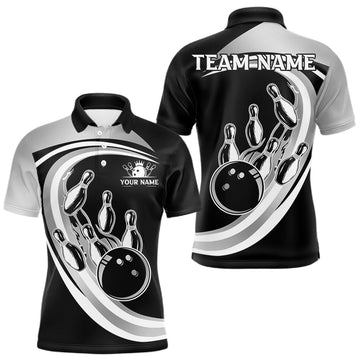 Maxcorners Black and Silver Bowling Shirts For Men Custom Bowling Team League Jerseys, Gift For Bowler LM0901