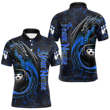Maxcorners Black And Blue Custom Dragon Bowling Shirts For Men, Dragon Bowling Team Shirts