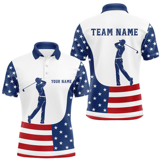 Maxcorners Red, White and Blue American Flag Golf polo shirt for men custom patriotic mens golf outfit