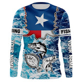 Maxcorners Texas Flag Redfish, trout, flounder blue wave camo custom name performance long sleeve fishing shirts LM2408
