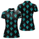 Maxcorners Personalized black and green cactus flower pattern mens golf polo shirts custom cactus golf shirts