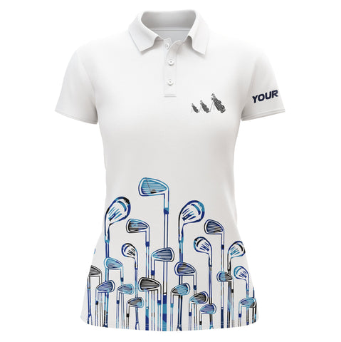 Maxcorners Custom Name Golf Clubs White And Blue Women Golf Polo Shirt