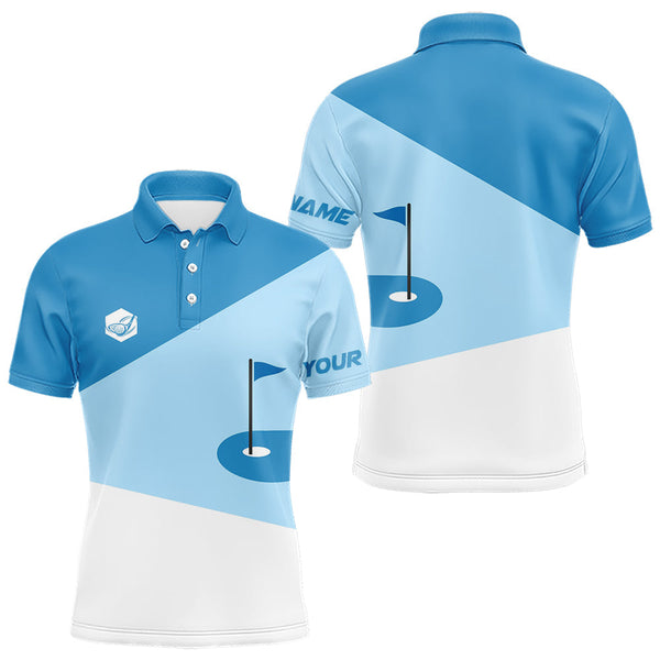 Maxcorners Mens golf polo shirts custom blue and white golf apparel for men, golfing gifts MT0708