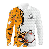 Maxcorners Funny Halloween pattern orange golf ball golf polo shirts custom halloween golf shirts, golf gifts