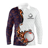 Maxcorners Pumpkin bats Halloween pattern flame golf ball Men golf polo shirts custom Halloween golf shirts