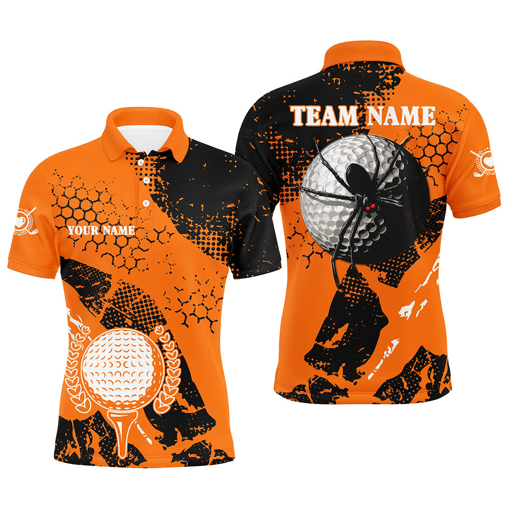 Maxcorners Black & Orange spider golf Mens golf polo shirts custom Halloween golf shirts, golf attire for men