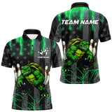 Maxcorners Black American flag Men's bowling shirts Custom Green lightning thunder Turtle Bowling Team Jerseys TU0909