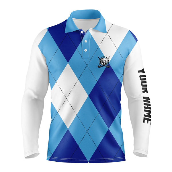 Maxcorners Golf Blue And White Golf Pattern Customized Name 3D Polo Shirt Unisex