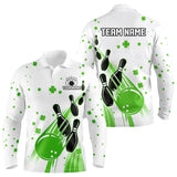 Maxcorners Green And White Shamrock Lucky Bowling Shirts For Men Custom St Patrick Day Team Bowling Jerseys
