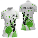 Maxcorners Green And White Shamrock Lucky Bowling Shirts For Men Custom St Patrick Day Team Bowling Jerseys