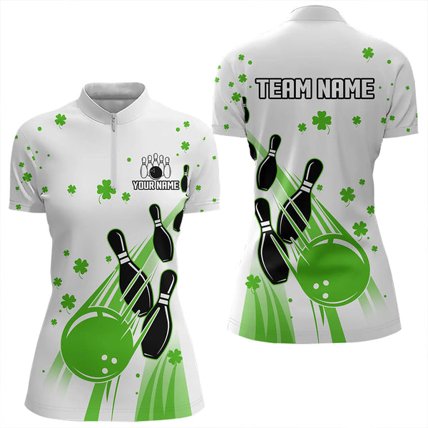 Maxcorners Green And White Shamrock Lucky Bowling Shirts For Men Custom St Patrick Day Team Bowling Jerseys