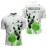 Maxcorners Green And White Shamrock Lucky Bowling Shirts For Men Custom St Patrick Day Team Bowling Jerseys