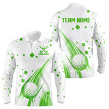 Maxcorners Green And White Shamrock Lucky Mens Golf Polo Shirts Custom St Patrick Day Golf Attire For Men