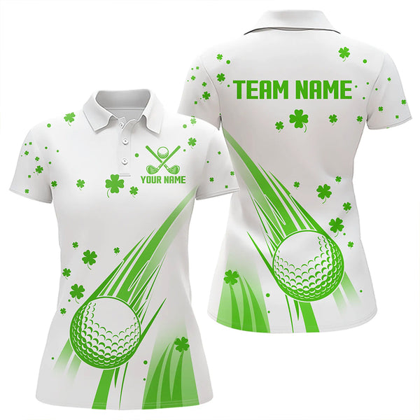 Maxcorners Green And White Shamrock Lucky Mens Golf Polo Shirts Custom St Patrick Day Golf Attire For Men