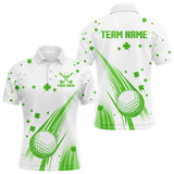 Maxcorners Green And White Shamrock Lucky Mens Golf Polo Shirts Custom St Patrick Day Golf Attire For Men