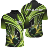 MaxCorners Bowling And Pins Green Light Jerseys  Customized Name, Team Name 3D Stand Collar  Zipper Polo Shirt For Men