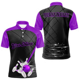 Maxcorners Black and Purple bowling league jersey custom Mens Bowling Polo, 1/4 zip Shirt, gifts for men bowler TU1906
