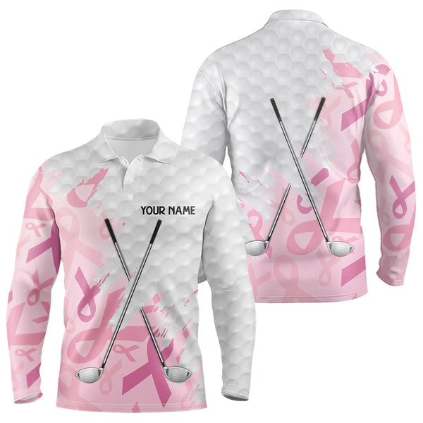 Maxcorners Breast cancer Mens golf polo shirts custom Pink ribbon pattern golf clubs team golf tops for men LM1008