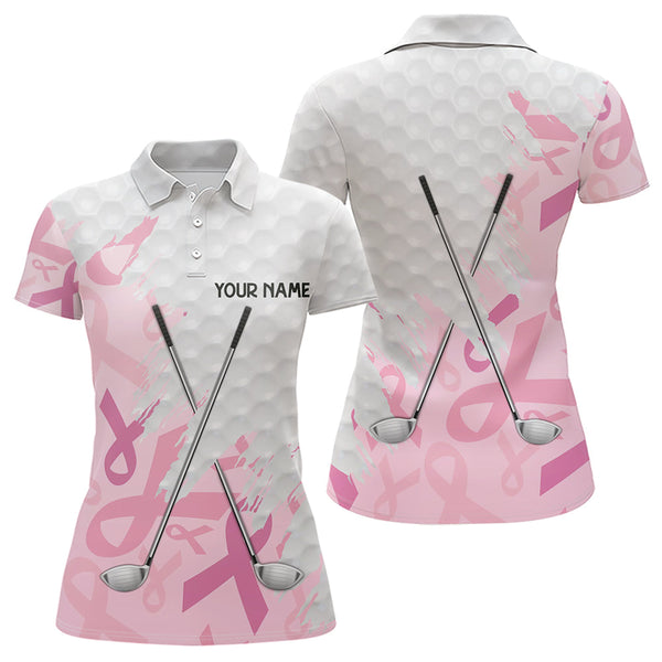 Maxcorners Breast cancer Mens golf polo shirts custom Pink ribbon pattern golf clubs team golf tops for men LM1008