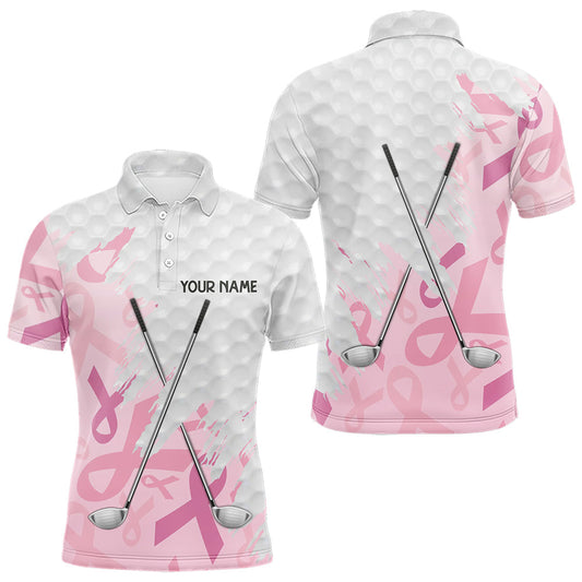Maxcorners Breast cancer Mens golf polo shirts custom Pink ribbon pattern golf clubs team golf tops for men LM1008