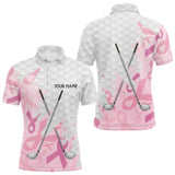 Maxcorners Breast cancer Mens golf polo shirts custom Pink ribbon pattern golf clubs team golf tops for men LM1008