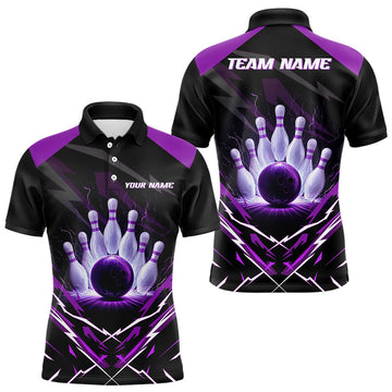 Maxcorners Purple Lightning Thunder Bowling For Team Bowling Team Men And Women Polo Shirts, Bowling Pattern Outfits