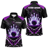 Maxcorners Black and Purple Lightning thunder Bowling Polo, Quarter Zip shirts for Men Custom Bowling Team Jersey