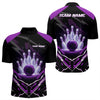 Maxcorners Black and Purple Lightning thunder Bowling Polo, Quarter Zip shirts for Men Custom Bowling Team Jersey