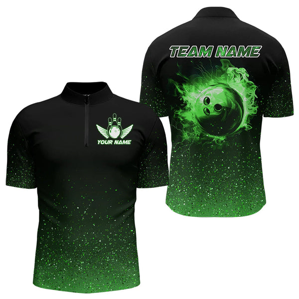 Maxcorners Black And Green Glitter Lucky Custom Bowling Team Shirt For Men, St Patrick Day Uniform Bowler Outfits