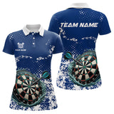 Maxcorners Personalized White & Blue Grunge Darts Polo, Quarter Zip Shirt For Men And Women Custom Dart Outfit Team Jersey