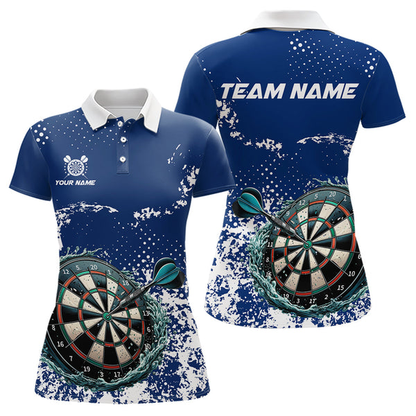 Maxcorners Personalized White & Blue Grunge Darts Polo, Quarter Zip Shirt For Men And Women Custom Dart Outfit Team Jersey