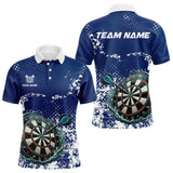 Maxcorners Personalized White & Blue Grunge Darts Polo, Quarter Zip Shirt For Men And Women Custom Dart Outfit Team Jersey