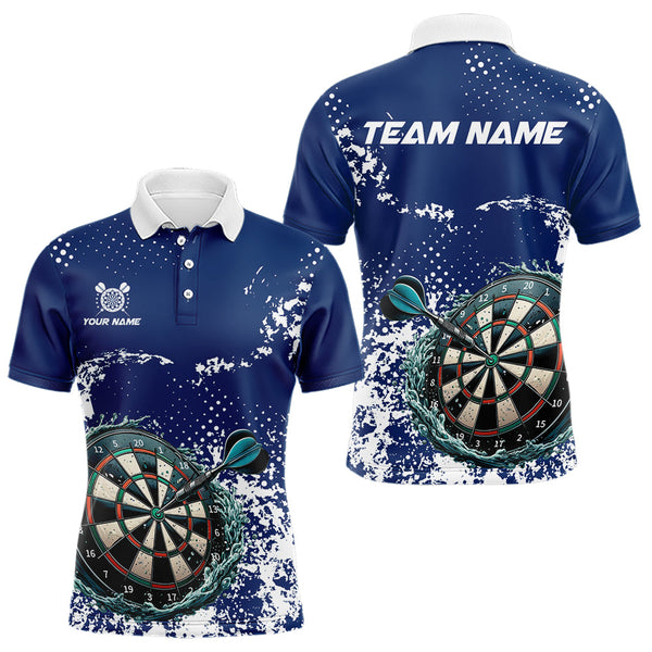 Maxcorners Personalized White & Blue Grunge Darts Polo, Quarter Zip Shirt For Men And Women Custom Dart Outfit Team Jersey