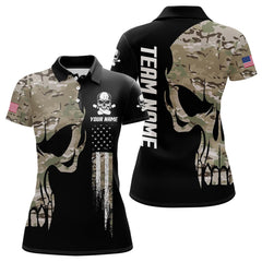 Maxcorners Skull Camouflage American Flag Mens Bowling Shirts Custom Patriotic Bowling Team Jerseys For Men And Women