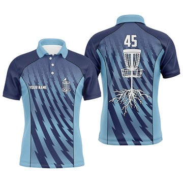 Maxcorners Mens disc golf polo shirts custom name, number blue camo disc golf basket mens golf tops MT0510