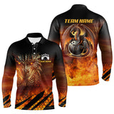 Maxcorners Bowling Ball And Pins Black And Orange Dragon Flame Customized Name, Team Anme 3D Polo Shirt