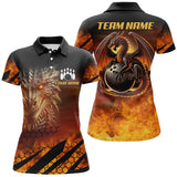 Maxcorners Bowling Ball And Pins Black And Orange Dragon Flame Customized Name, Team Anme 3D Polo Shirt