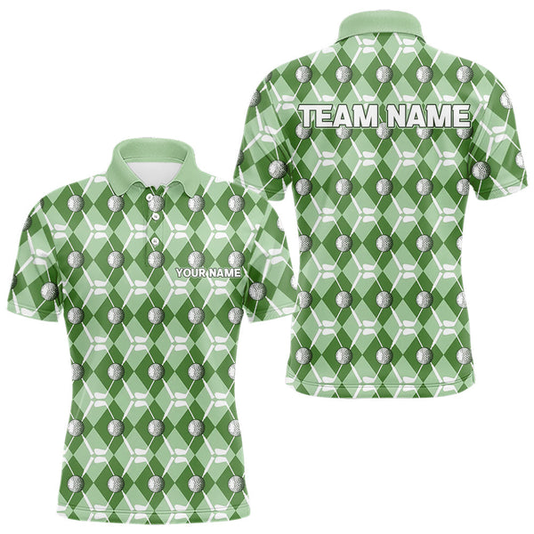 Maxcorners Mens golf polo shirts custom green argyle plaid pattern golf attire for men, golfer gifts LM1708