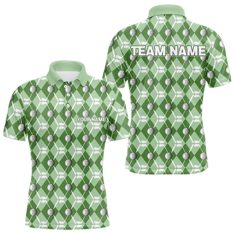 Maxcorners Mens golf polo shirts custom green argyle plaid pattern golf attire for men, golfer gifts LM1708