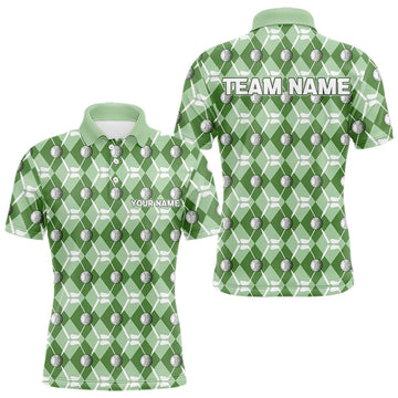 Maxcorners Mens golf polo shirts custom green argyle plaid pattern golf attire for men, golfer gifts MT2108
