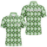Maxcorners Mens golf polo shirts custom green argyle plaid pattern golf attire for men, golfer gifts MT2108
