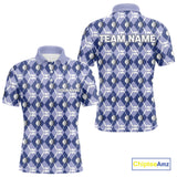 Maxcorners Mens golf polo shirts custom blue argyle plaid pattern golf attire for men, golfer gifts LM1708