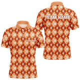Maxcorners Mens golf polo shirts custom orange argyle plaid pattern golf attire for men, golfer gifts LM1708