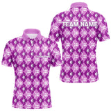 Maxcorners Mens golf polo shirts custom light purple argyle plaid pattern golf attire for men, golfer gifts LM1708